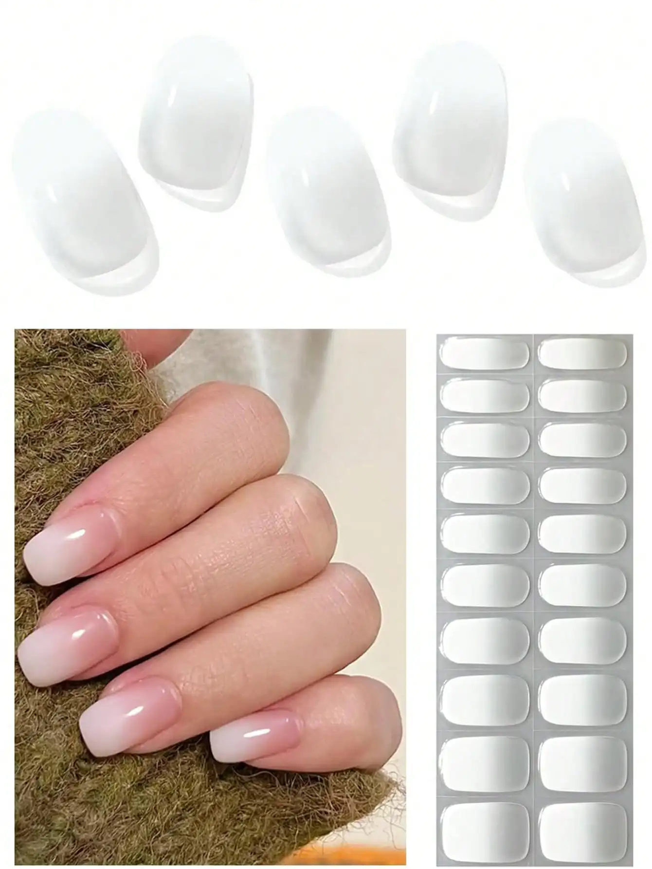 

Milky Jelly White Semi-Cured Gel Nail Wraps 20Tips Fashion Color Long Lasting Full Cover Nail Gel Sticker Wraps Nails Nail Supplies Nail Stickers