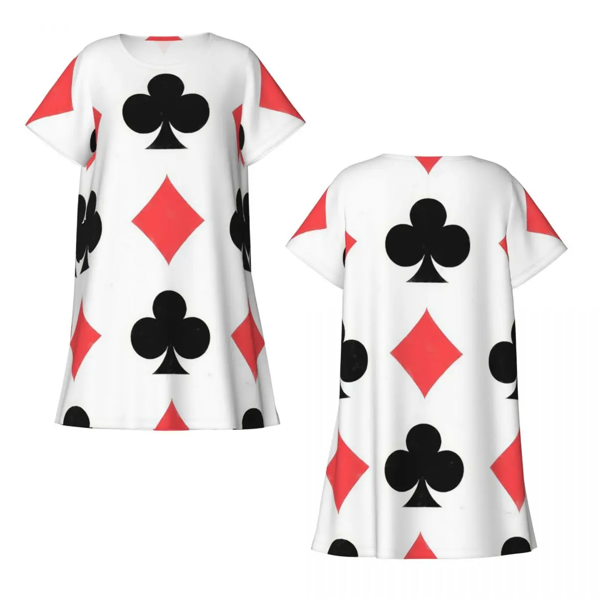 Custom Poker Card Pattern Clubs And Diamonds Short Sleeves Nightdress For Sleeping Women Short Sleeve Nightgowns Pajama Dress