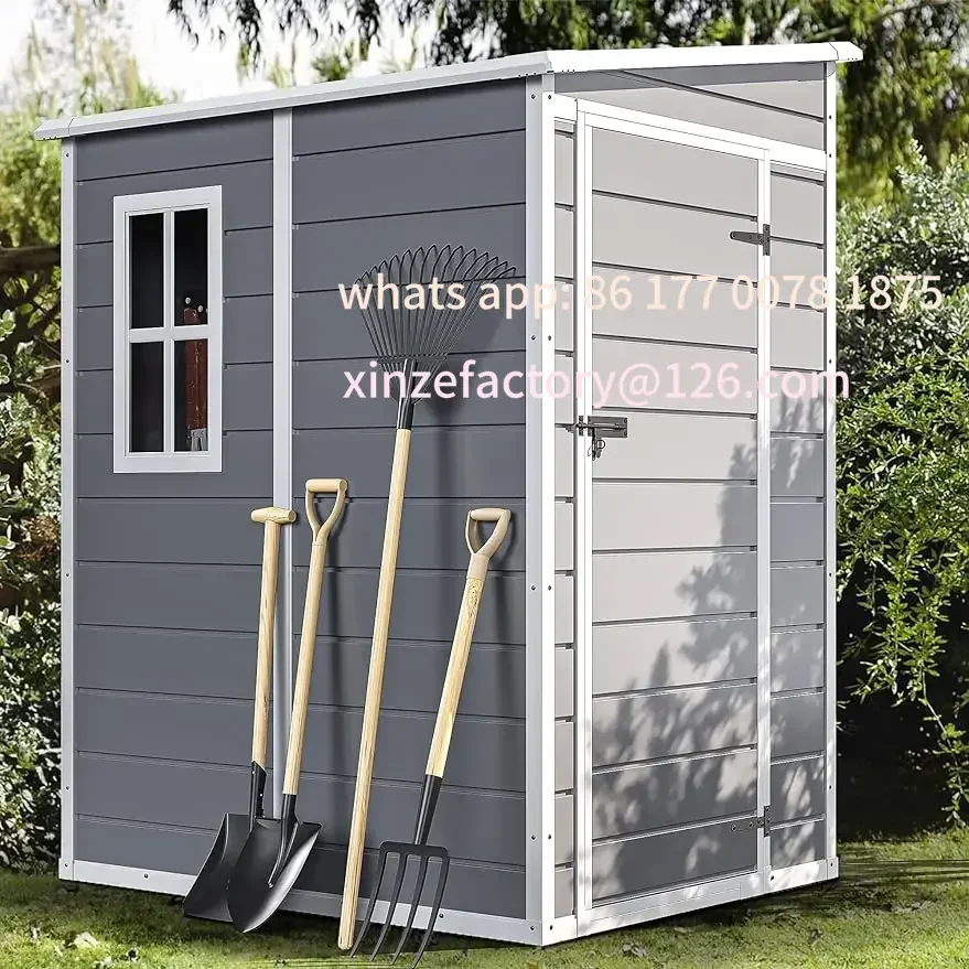 Capannone portaoggetti da esterno in resina personalizzabile con pavimento, grande capannone portaoggetti con porta e finestra con serratura, plastica impermeabile