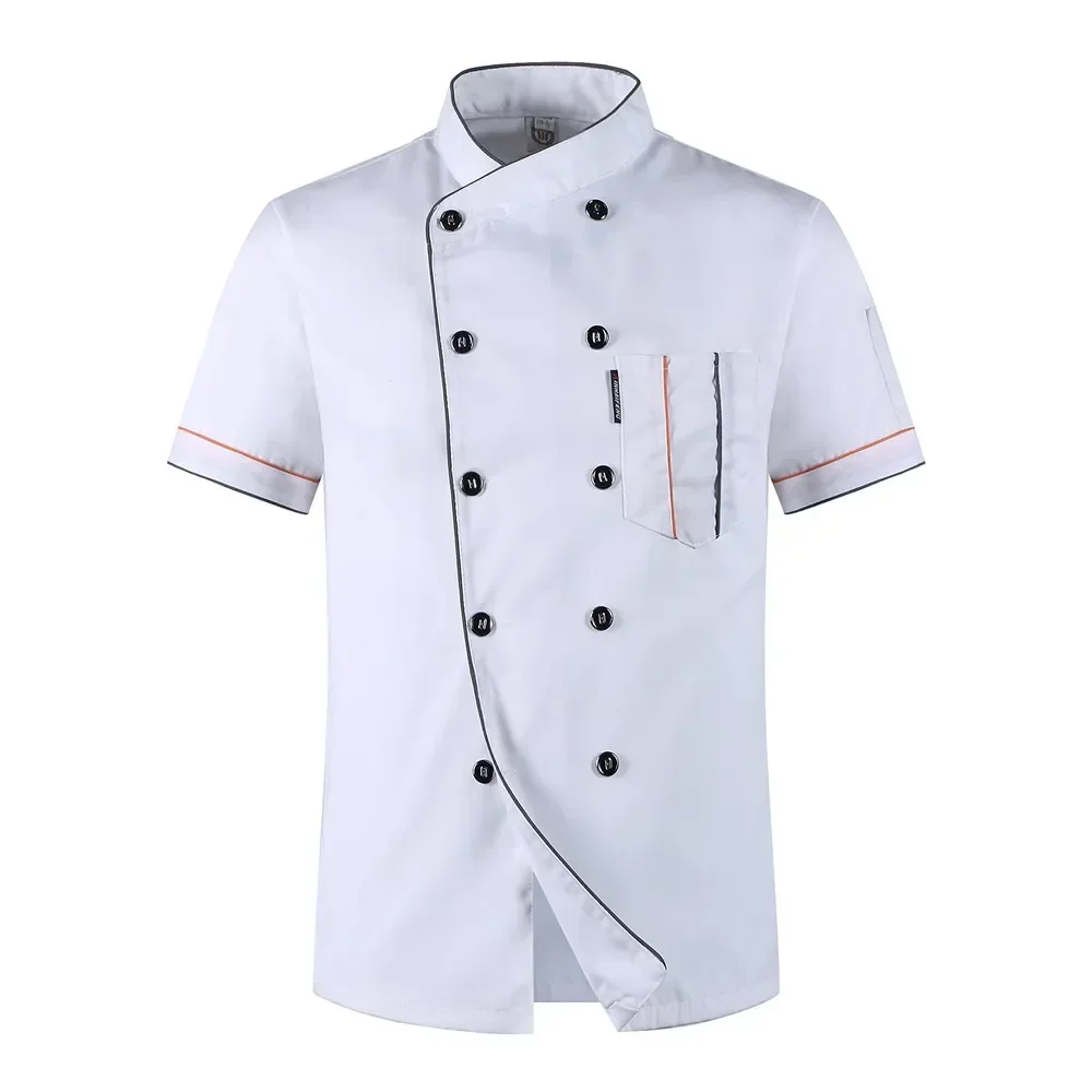 Chaqueta de Chef de manga corta para restaurante, uniformes de Chef de cocina, doble botonadura, café, camarero, servicio de comida, chaquetas largas, delantales