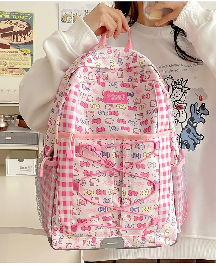 Sac à dos Anime Hello Kitty Sanrios pour filles, cartable étudiant Kawaii, sac à dos de voyage extérieur haute capacité, sac d'ordinateur portable mignon