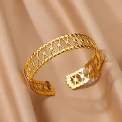 Hollow Crossed Texture Bangles For Women Stainless Steel Gold Color Geometric Cuff Bracelet femme Vintage Wedding Jewelry Gift