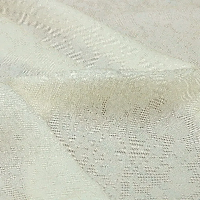 Summer new Milky white 19mm jacquard perforated flower rose silk fabric shirt dress