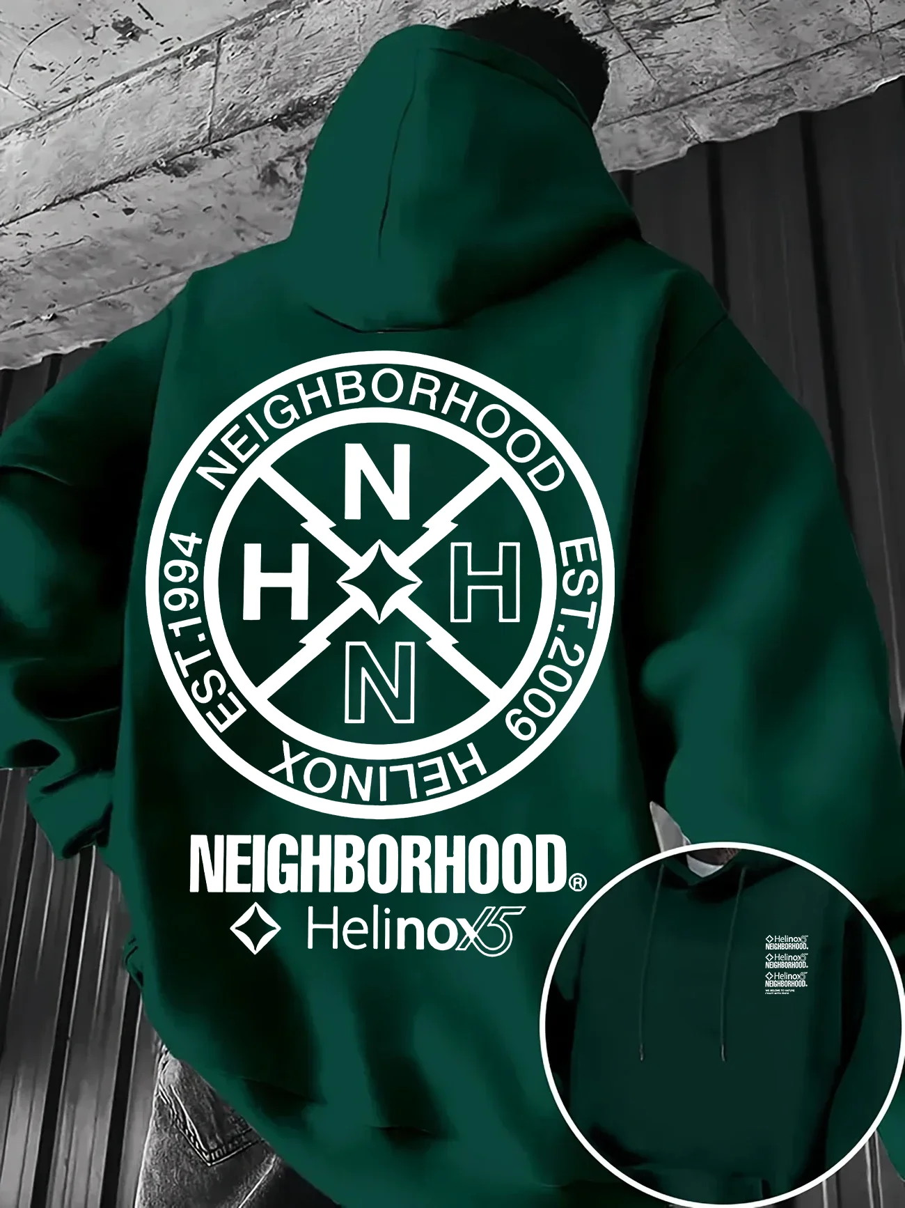 Lockerer Herren-Kapuzenpullover, Winter-Frühling, gefütterte Version, kreisförmiger Print im japanischen Stil, lässiger Streetwear-Hoodie. – Detail 13