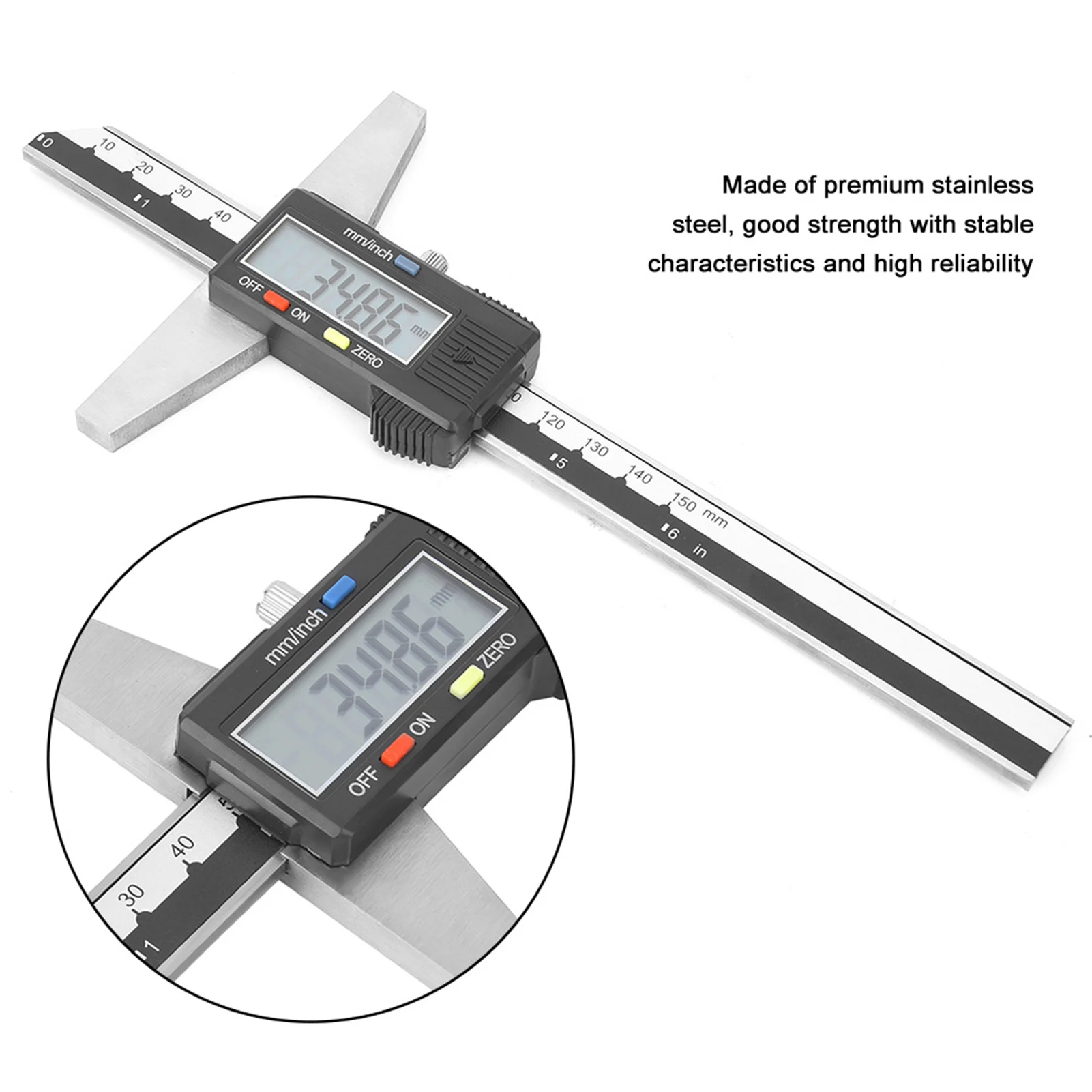 Calibrador de profundidad Digital, herramienta de medición Vernier de acero inoxidable de alta precisión, 0-150mm, 0,01mm