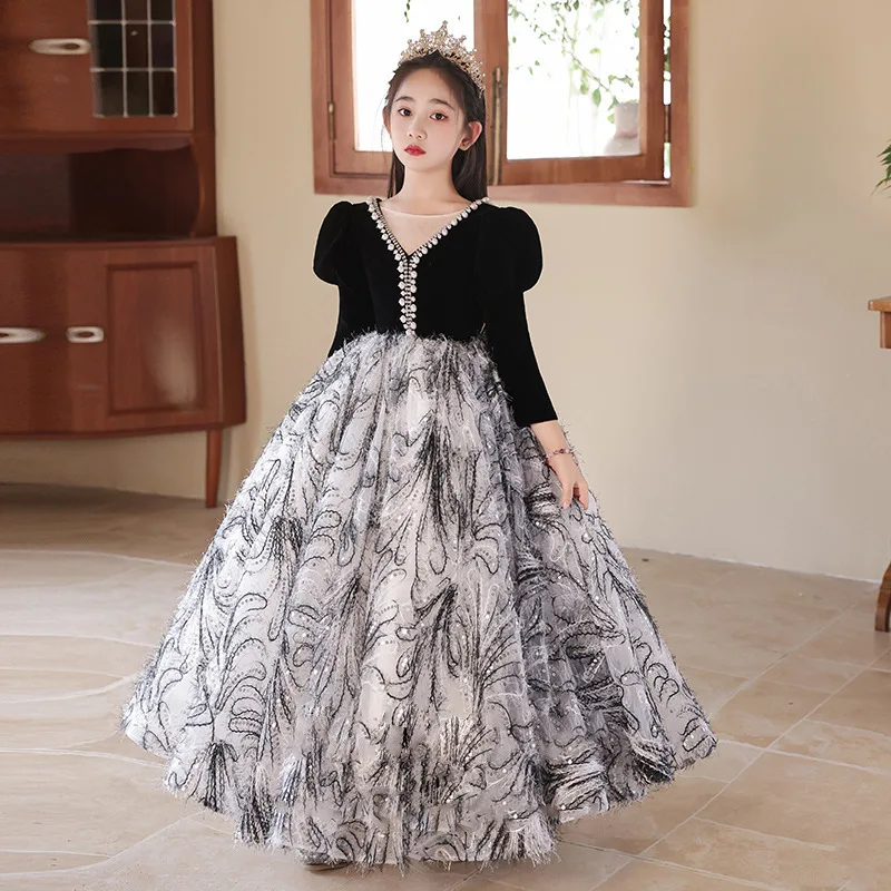 Children's Dress Beautiful Princess Dress High-end Light Luxury Niche Piano Performance Dress Girl Host Performance Dress Spring