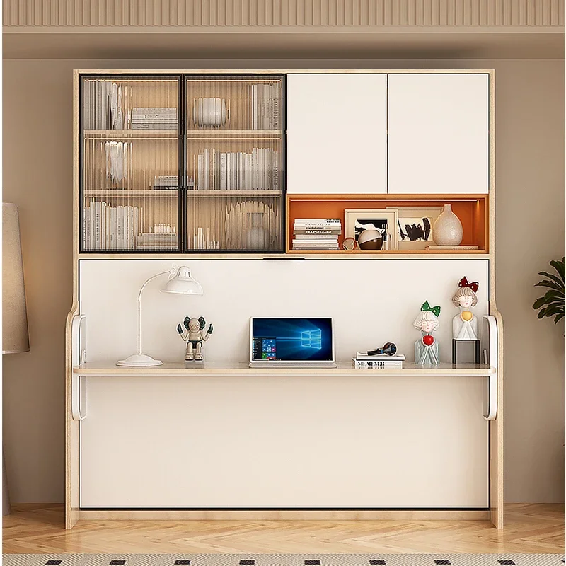 Multifunctional invisible bed folding bed desk integrated study bookcase rotating bed