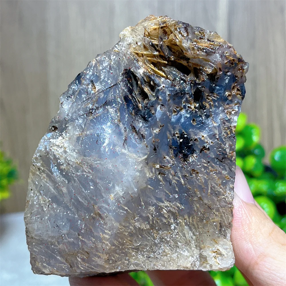 Raw Crysral Natural Gold Hair Agate Specimen Stone Quartz Mineral Polished Home Room Gem Decoration Geode Gift Energy