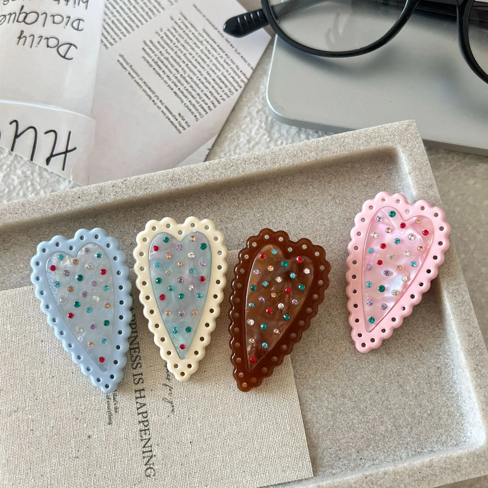 

Love colored diamond polka dot hairpin for women's forehead broken hair seamless bangs clip girl side clip duckbill clip headwear