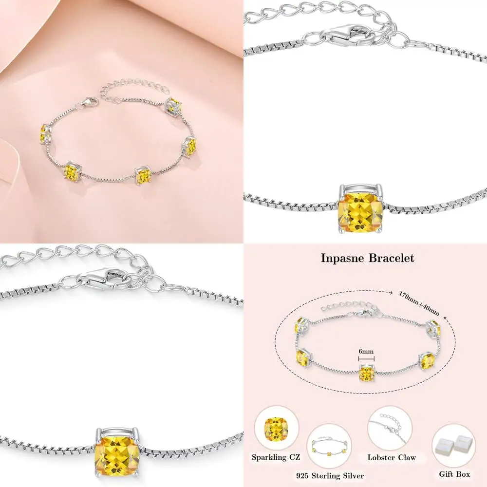 

Sterling Silver Dainty Princess Cut Birthstone Bracelet for Women - 925 Silver Jewelry Gift