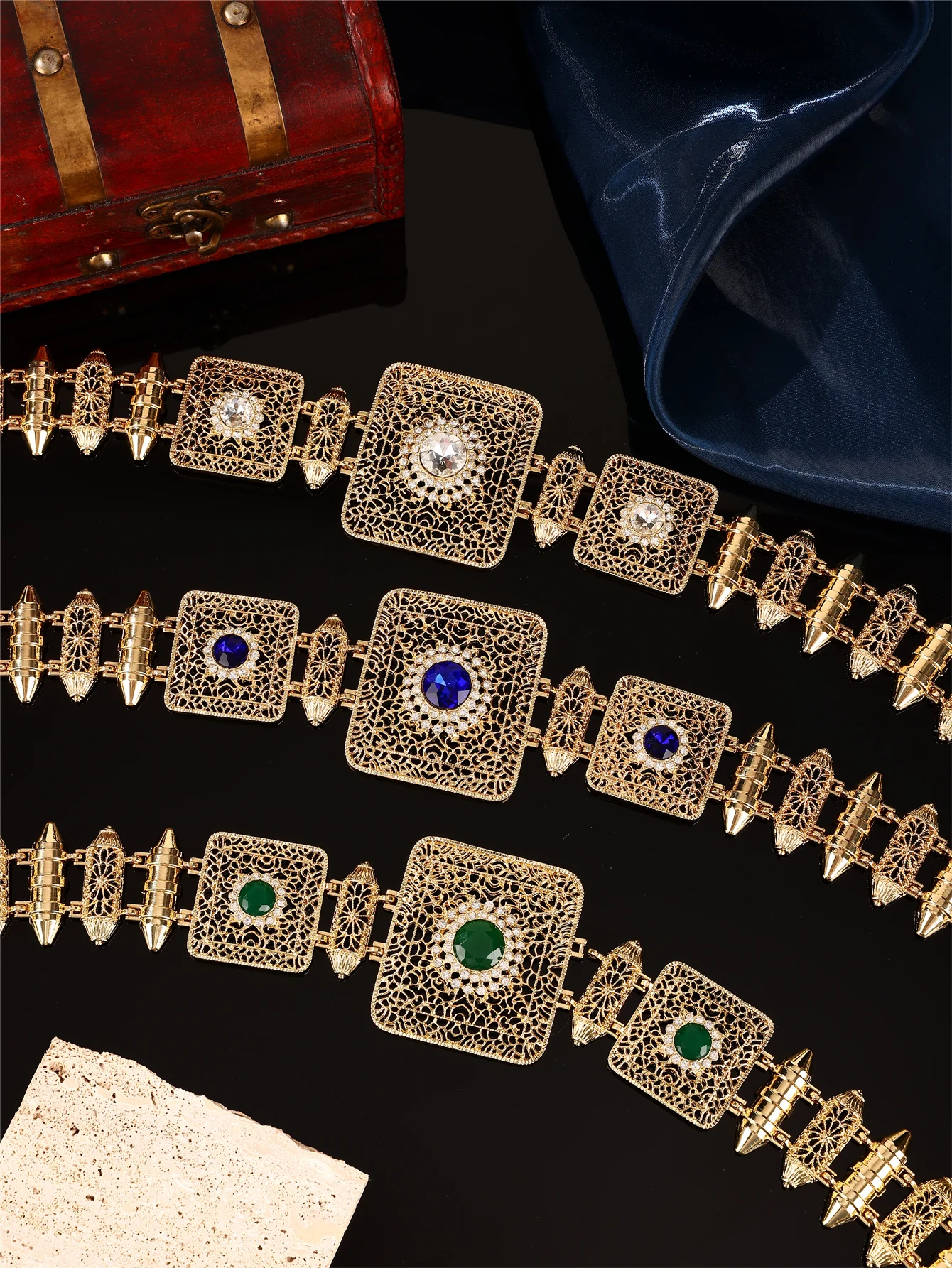 

Цельный марокканский женский пояс для халата, полые резные металлические аксессуары, инкрустированные искусственными драгоценными камнями, свадебные украшения невесты