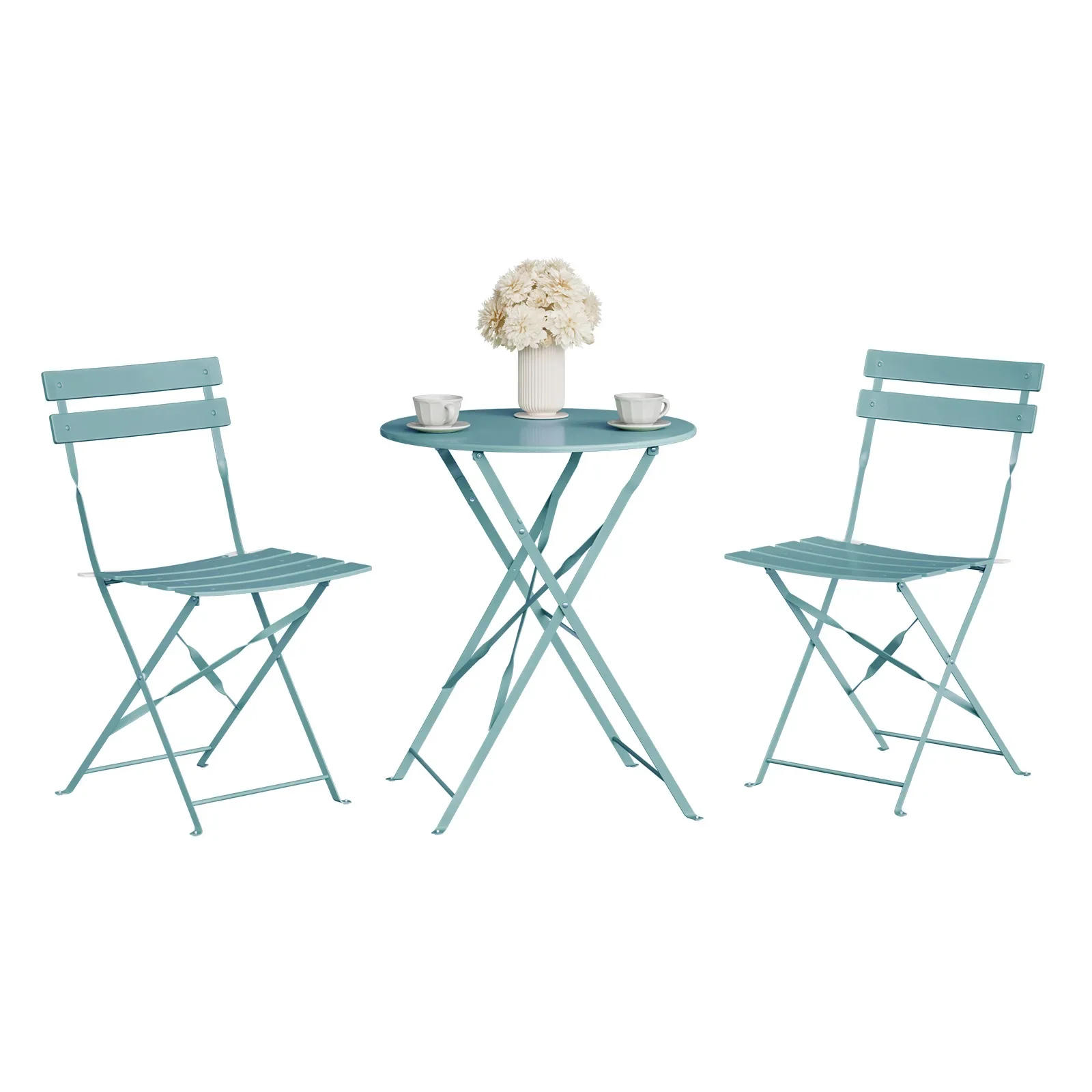 Juego de Muebles de Jardín EUGAD, Mesa de Bistró de Metal con 2 Sillas Plegables, Resistentes al Agua y a los Rayos UV, para Balcón, Jardín, Muebles de Exterior