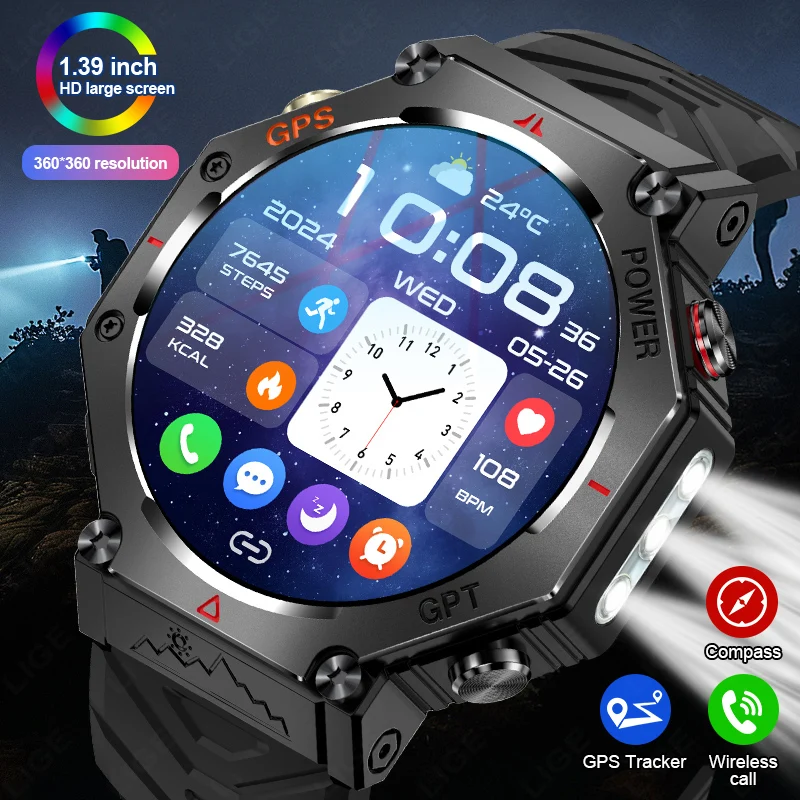 

LIGE 2025 GPS Smart Watch Men GPT AI Voice Assistant Bluetooth Call 3ATM Waterproof Compass Military Sports Smartwatch Men Women