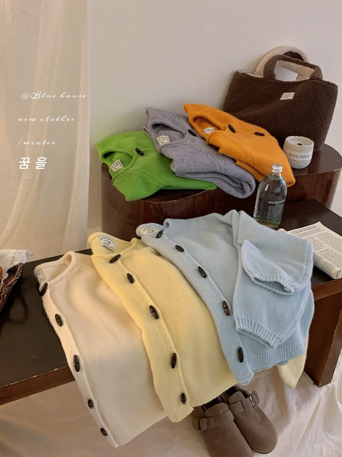 

Korean Sle round Ne Single Row Button Knitted Open Cardigan Women's Autumn Winter Loose Vintage Color Sweater Jaet