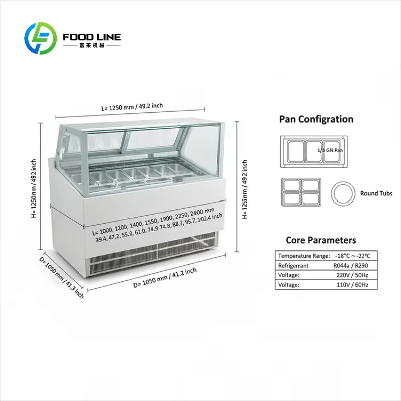 Customized 12 Pans Commercial Gelato Display Showcase Air Cooling Ice Cream Freezer for Dessert Shop Cafe