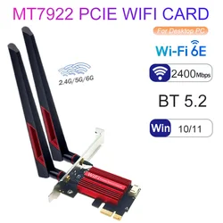 MT7922 WiFi 6E PCIE Card BT5.2 Wireless Adapter Wi-Fi 6E Tri-Band pci-e Card 2.4/5/6G 2400Mb 802.11AX for Dropshipping