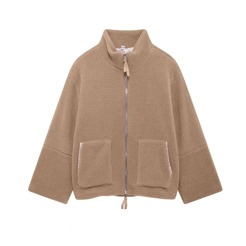 

Women Autumn Winter Fleece Warm Thicken Jacket Stand-down Short Outerwear Loose Fashion Casual Overcoat With Pockets Coat