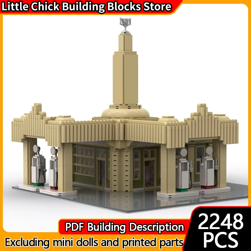 

Модель City Street View MOC, строительные кирпичи, стиль башни, АЗС, модульная технология, детские праздничные подарки, сборка игрушек, костюм