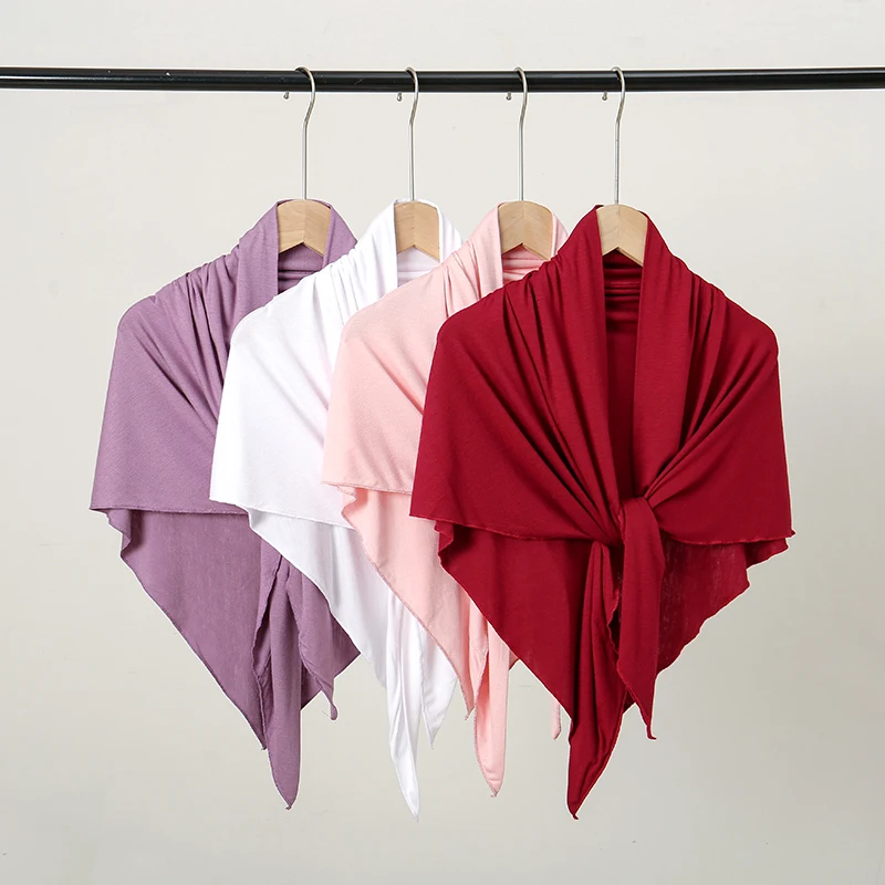 New Cotton Jersey Hijab Triangle Scarf Muslim Ready To Go wear Instant Hijab Solid Color Heascarf Wraps Premium Jersey Band