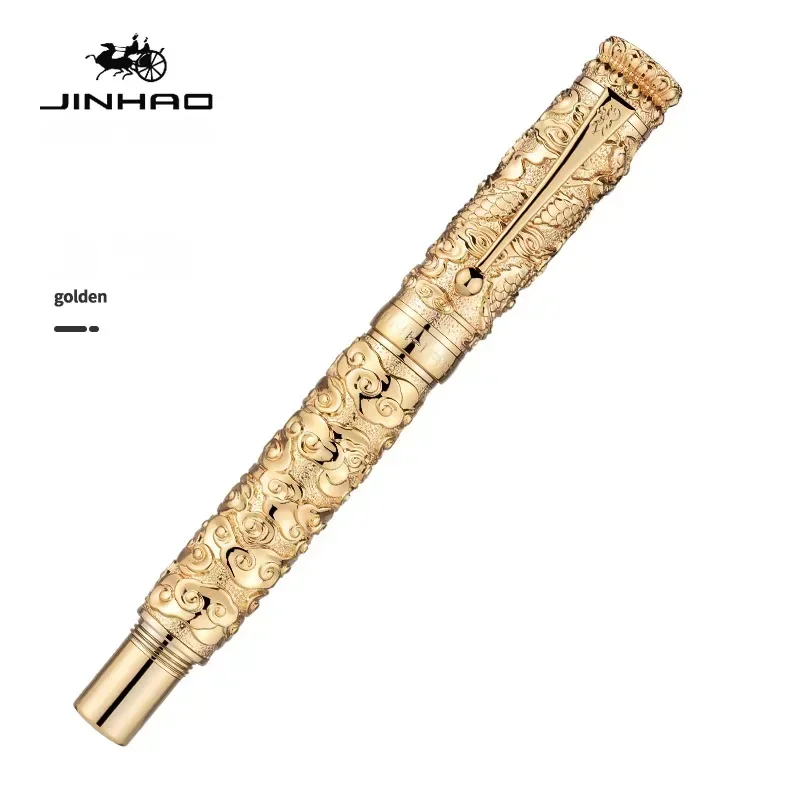 Jinhao Golden Ornamental Column Fountain Pen 1.0/0.5mm Elegant Luxury Collection Writing Ink Pens Stationery School Supplies