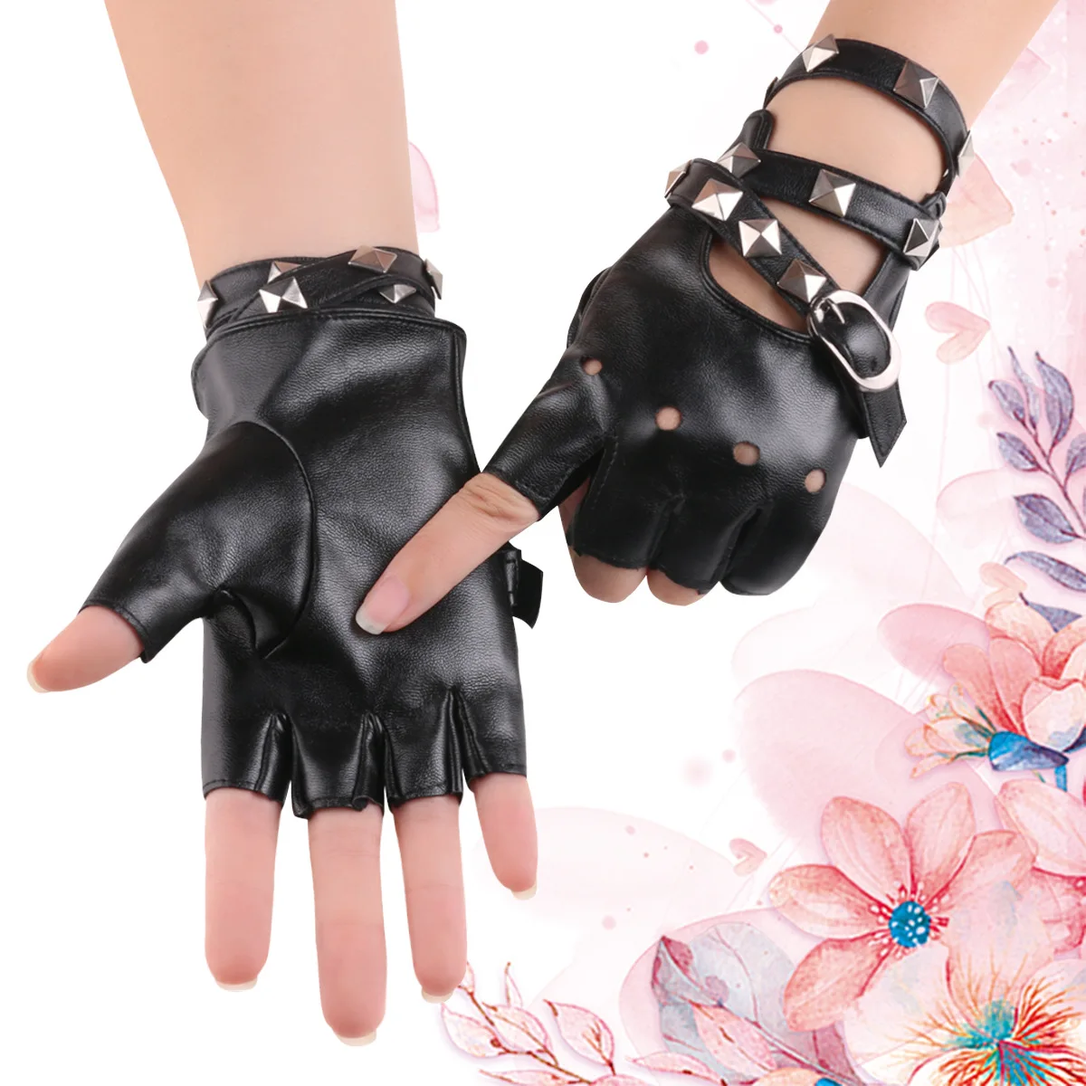 قفازات جلدية للدراجات النارية، قفازات أداء ملهى ليلي رائعة للربيع/الصيف، قفازات أداء للرقص في الشوارع #4