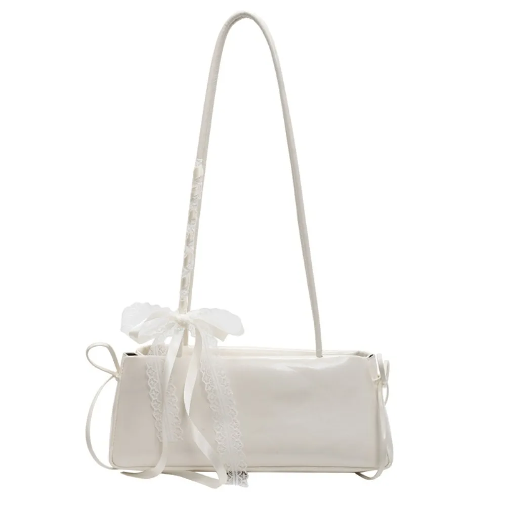 Solid Color French Stick Handbag High Quality Y2K Silver PU Shoulder Bag Large Capacity Waterproof Cylinder Underarm Bags Work