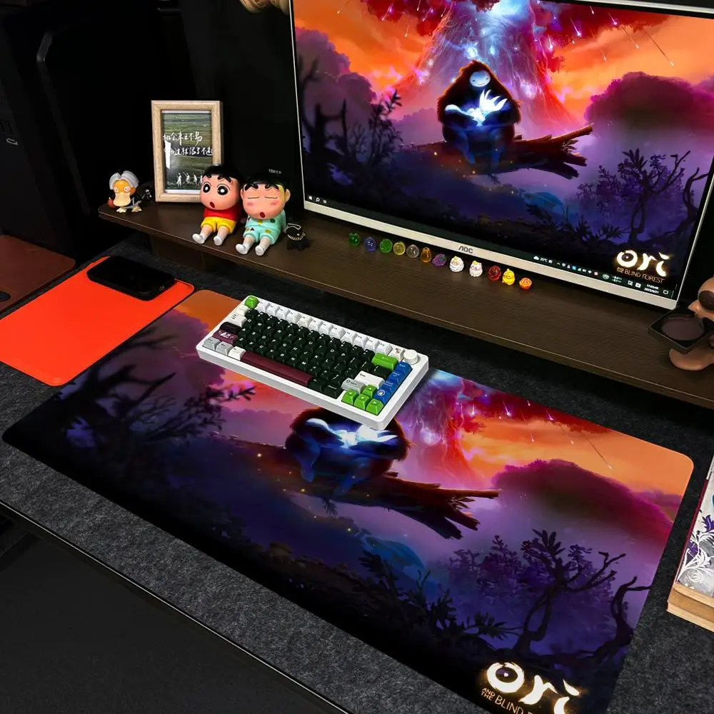 Tapis de souris Xxl pour ordinateur, clavier de Gamer antidérapant de grande taille, 90x40cm, Design artistique, tapis de bureau HD Ori et la volonté des sages