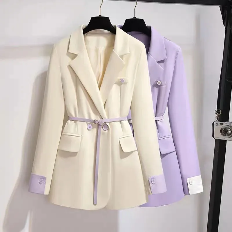 

New Fashion Female Purple Casual Suit Jacket Spring Office Professional Women's Coat Everything Contrast Colors Blazer Outerwear