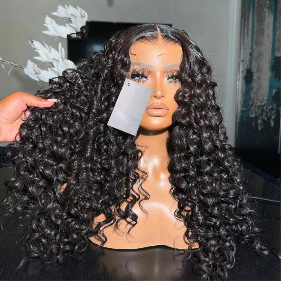 

Soft 28 inch 200% Density Long Natural Black Kinky Curly Deep Lace Front Wig For Women With Baby Hair Preplucked Glueless Daily