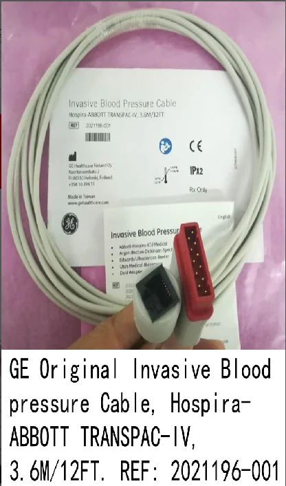 For GE Original Invasive Blood pressure Cable Hospira ABBOTT TRANSPAC IV 3.6M 12FT REF: 2021196-001