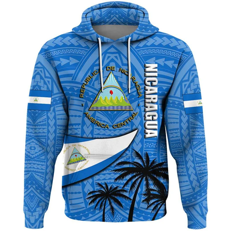 The Republic-of Nicaragua Map Flag 3D Printing Hoodies Nicaragua Coat Of Arms Graphic Hooded Sweatshirts Mens Pullovers Hoodie