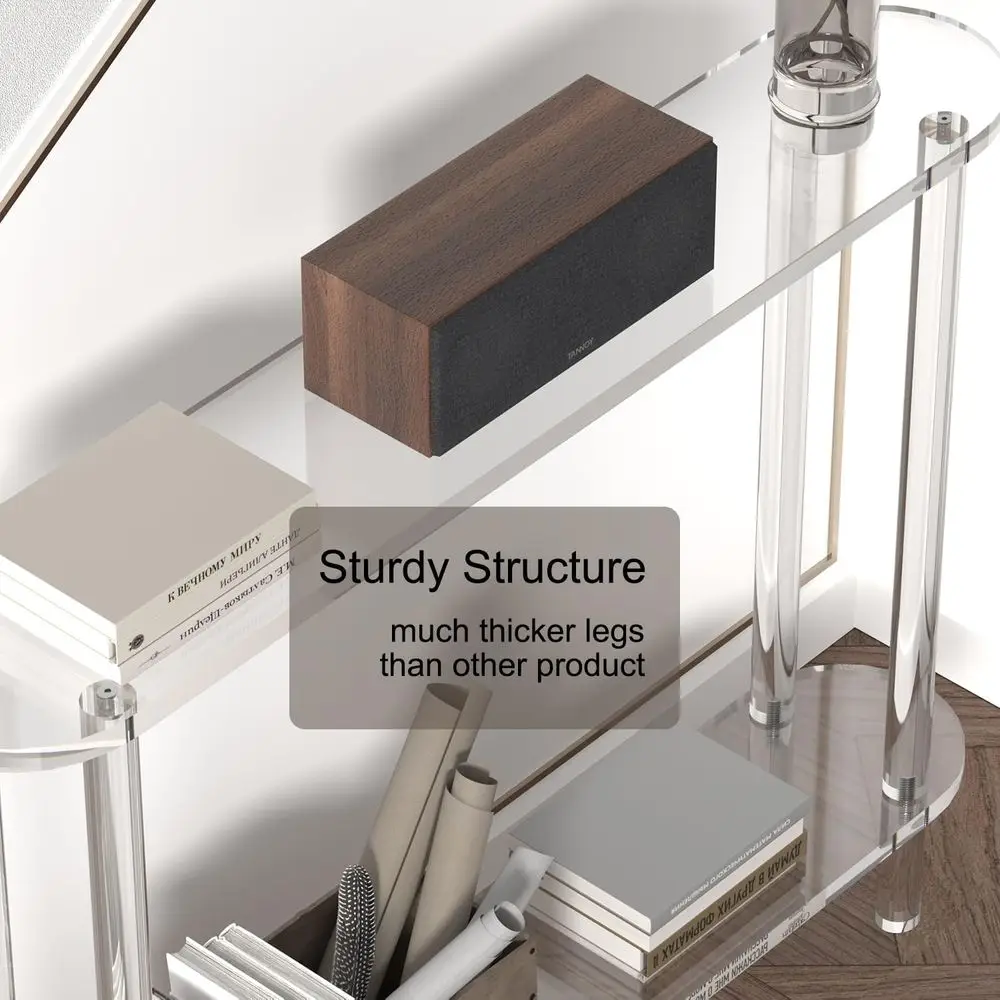 Mesa consola acrílica de 2 niveles Slimline 39W x 31H para espacios habitables modernos