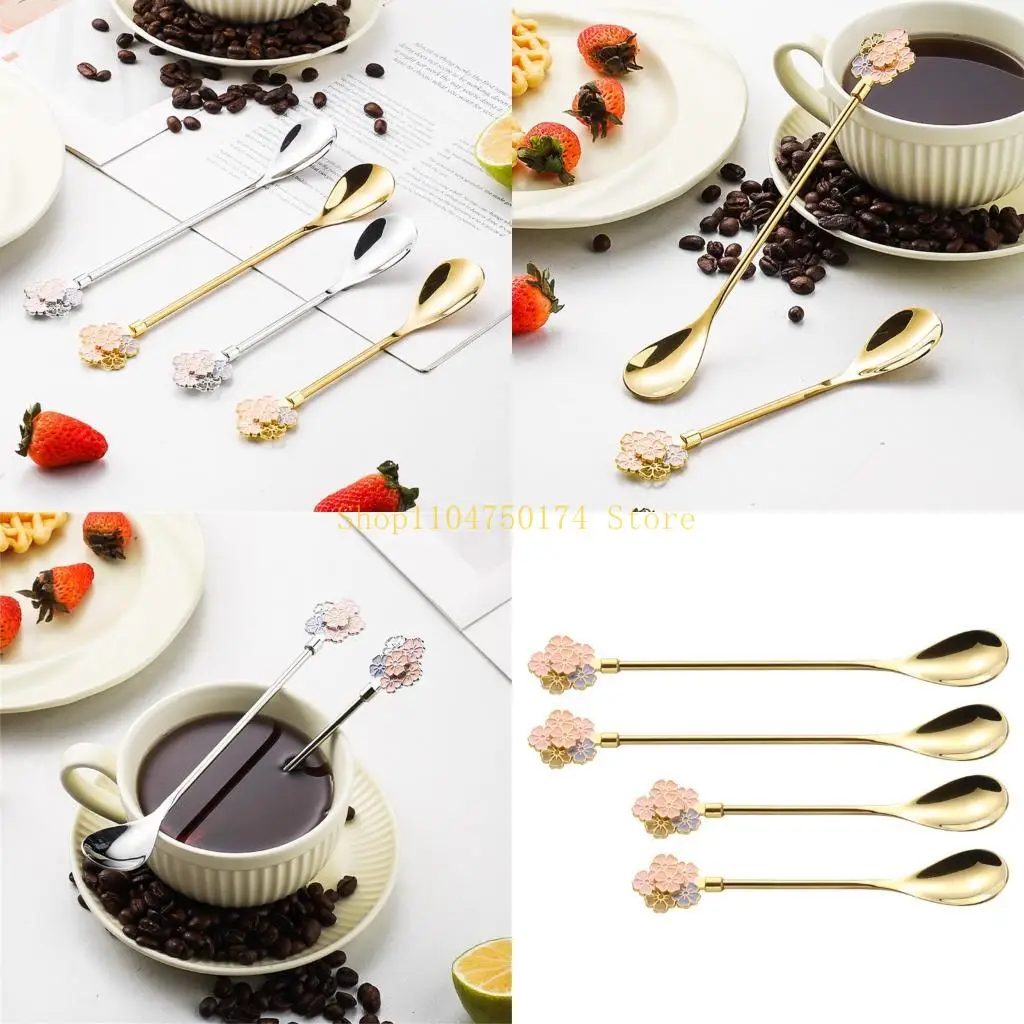 

Pack of 4 Stainless Steel Dessert Spoons with Flower Handle Design for Coffee Espresso Stirring and Party Table Decors top sale