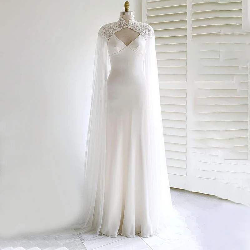 Elegant Long Wedding Dresses for Bridal Women Tulle High-Neck Floor-Length A-Line 2024 Formal Evening Party Vestidos De Novia