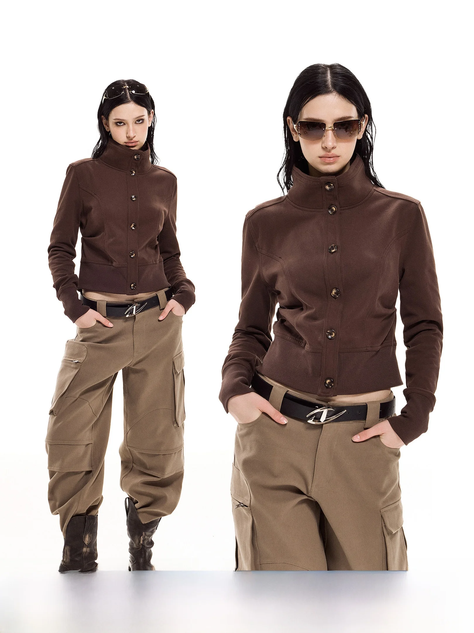 

Slim Fit American Sle ort Jaet Women's Spring New Vintage Stand Collar Cardigan Top ICH MODE Waist Cinching Outerwear