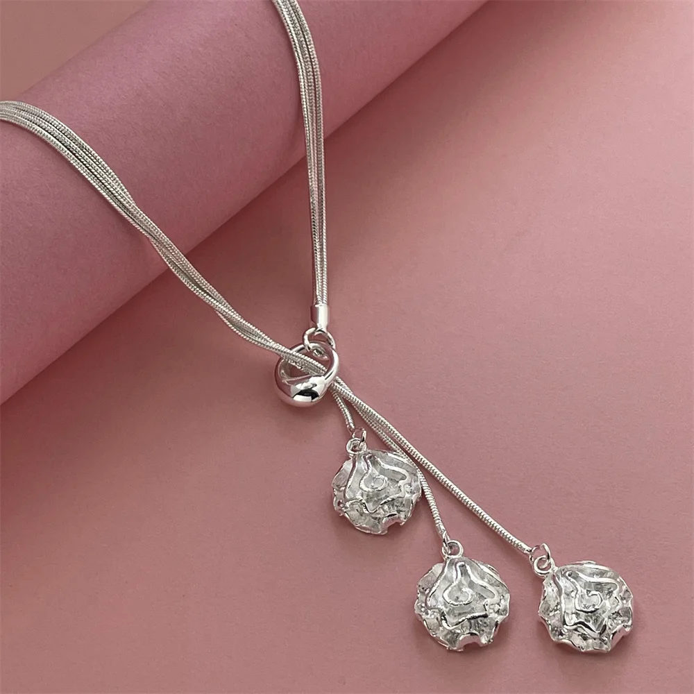 Fashion silver color three roses necklace hot sale men and women fashion jewelry birthday gift