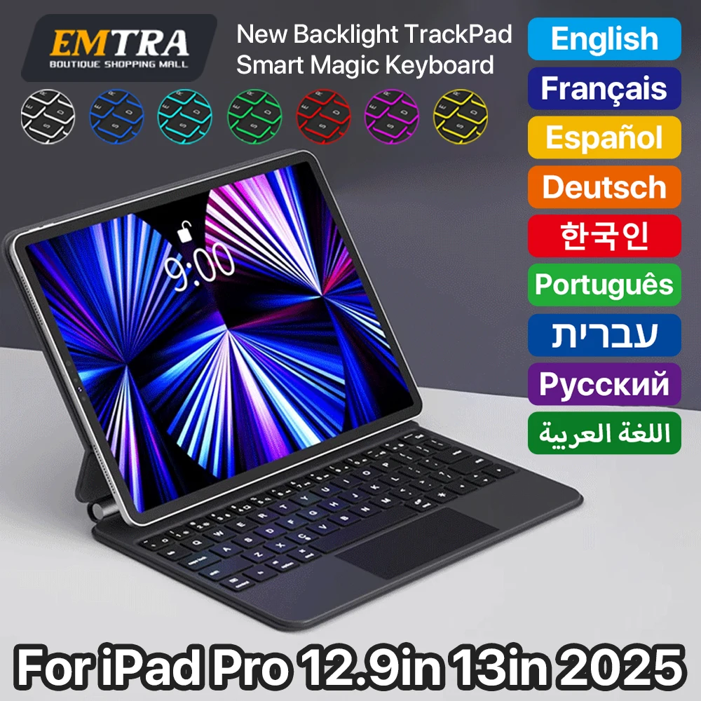 

Magic Keyboard Magnetic For iPad Por 12.9 2018-2022 For iPad Air 13 2024-2025 Wireless Bluetooth Backlight Keyboard Smart Covers