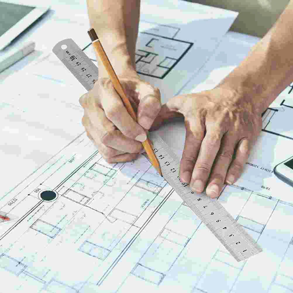 3 Pcs Double-sided Graduated Ruler Woodworking Metal Rulers Student Accessory Multifunction Drafting Stainless Steel Convenient