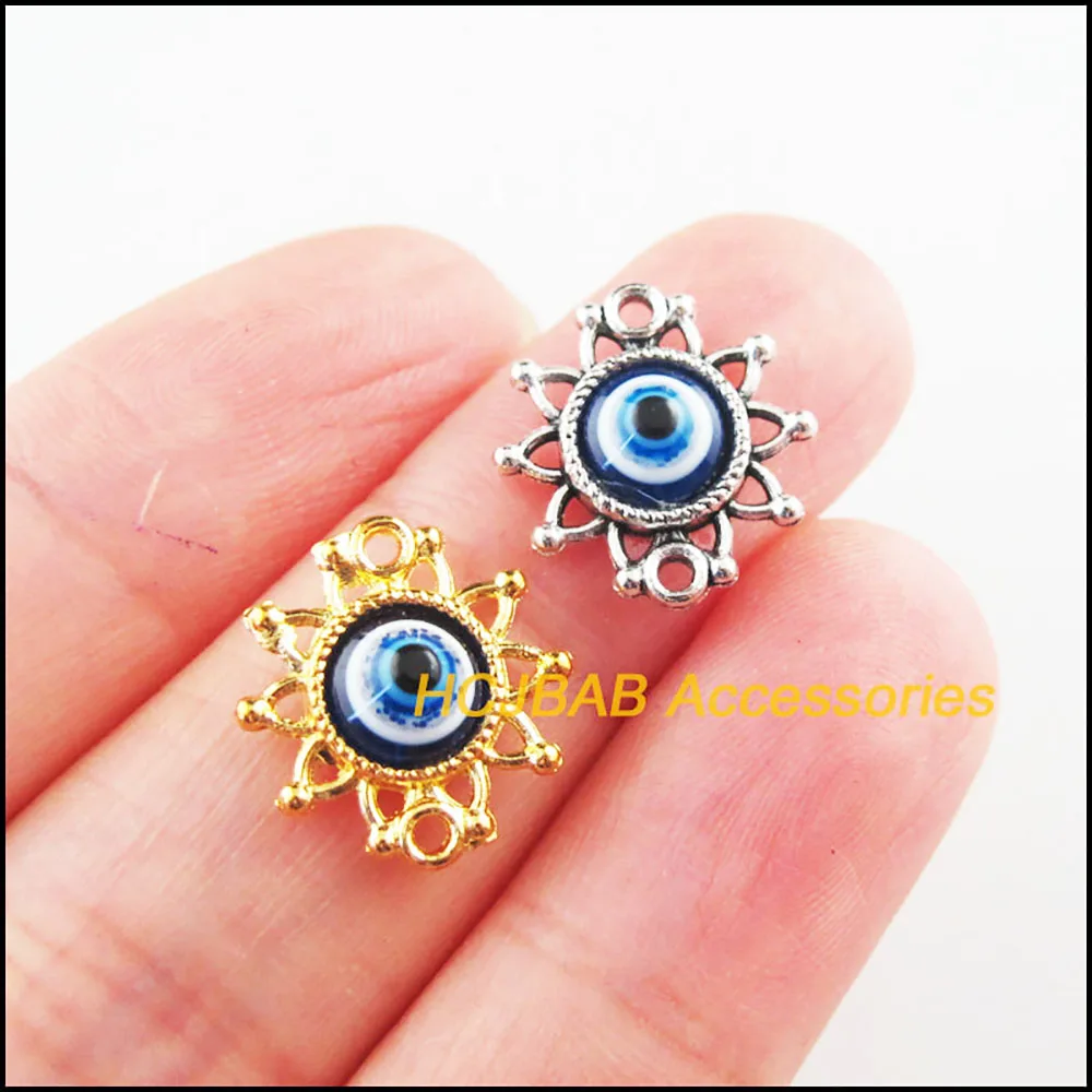 Fashion 25Pcs Gold Color Tibetan Silver Plated Sun Flower Eye Resin Charms Connectors 14x15mm HCJBAB