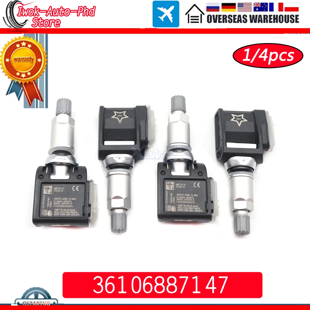 1/4PCS TPMS Tire Pressure Sensor 433MHz 36106887147 A0009052102 For Mercedes-Benz VS30 W177 W247 W213 BMW G30 G20 6887140-01