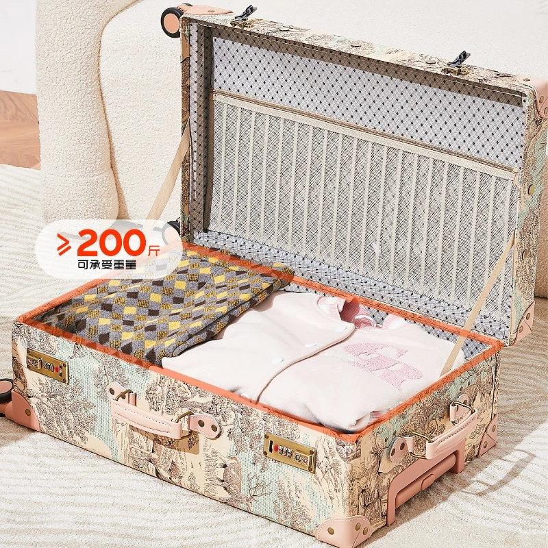 Vintage Handmade Rolling Luggage, Boardable Travel Suitcase, Large Capacity Art Printed Trolley Case for Women Fashion Carry On