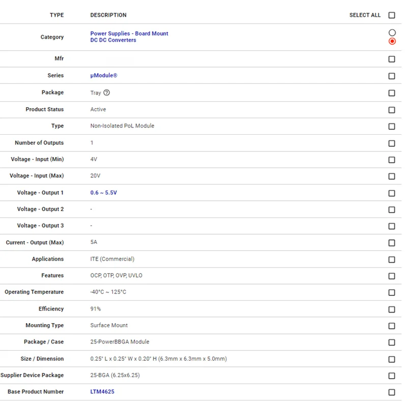 1~5pcs  New Original  LTM4625IY#PBF  LTM4625IY BGA-25 Non-Isolated PoL Module DC DC Converter 1 Output 0.6 ~ 5.5V 5A 4V - 20V