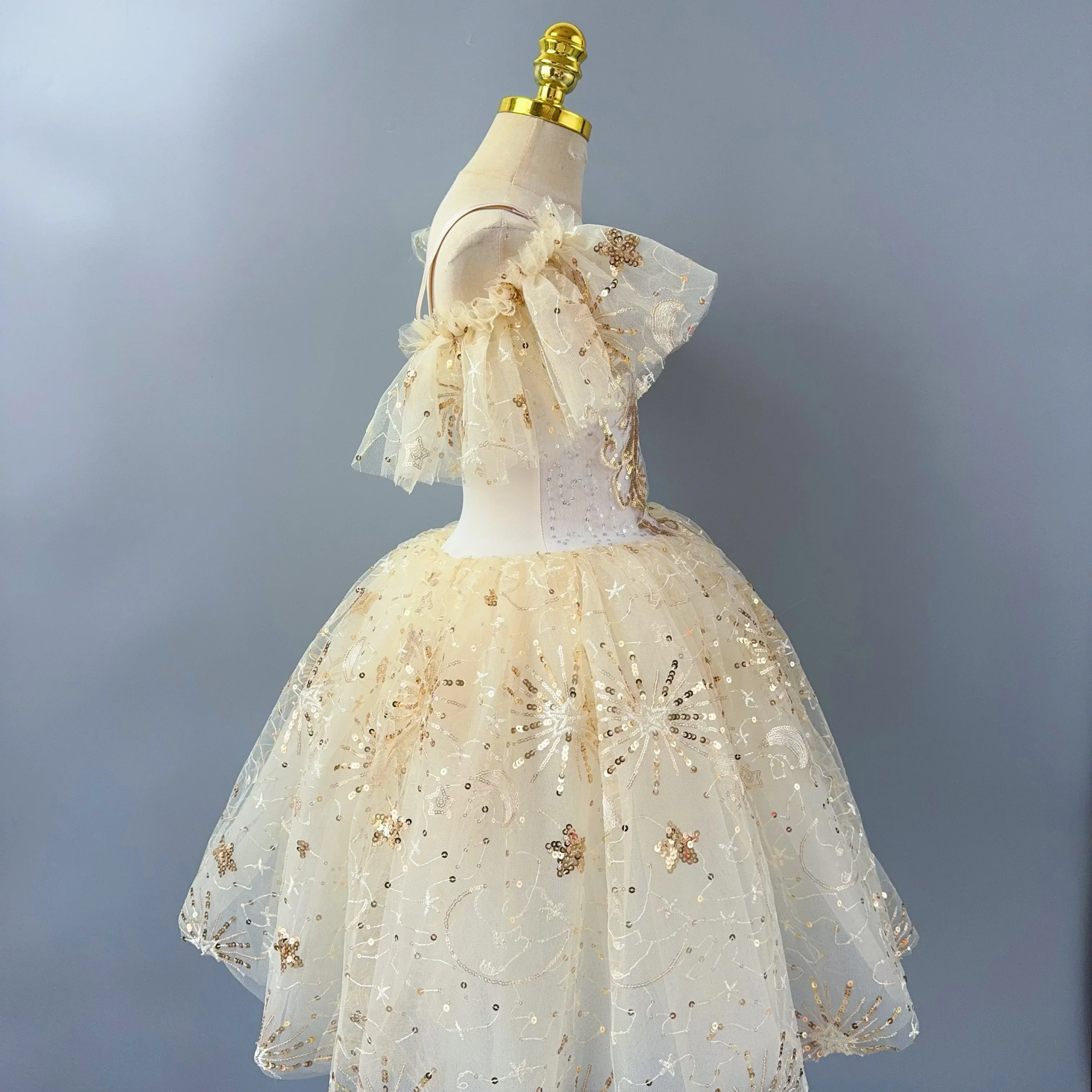 Robe Tutu de Ballet romantique pour enfants, jupe de danse pour filles, jupe de Ballet à paillettes dorées, vêtements de spectacle de Ballet, robe de princesse longue