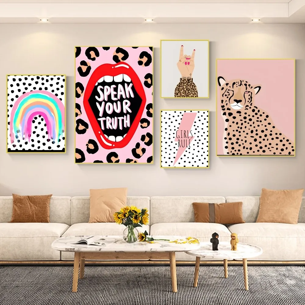 Abstract Tiger Leopard Girl Power Poster Anime Posters Sticky Vintage Room Home Bar Cafe Decor Kawaii Room Decor