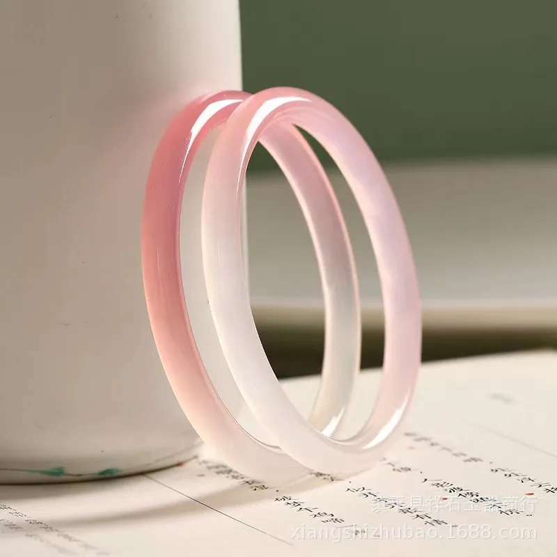 

Natural Ice Half White Half Powder Chalcedony Agate Fine Round Bar Bracelet