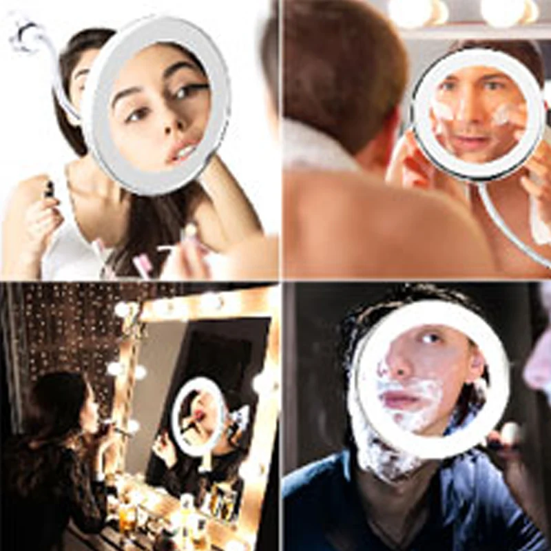 10x duże, podświetlane lusterko do makijażu, zasilane bateryjnie lusterko do makijażu LED z przyssawką, lustro powiększające 360 °   Lustro obrotowe