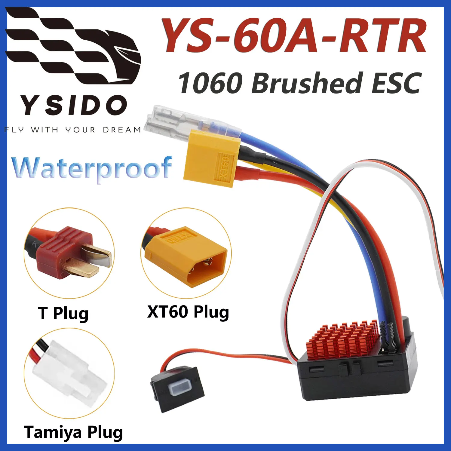 

YSIDO YS-60A-RTR 60A ESC Водонепроницаемый матовый электронный регулятор скорости для 1:10 Traxxas HSP HPI Axial SCX10 TRX4 TRX6 RC Car