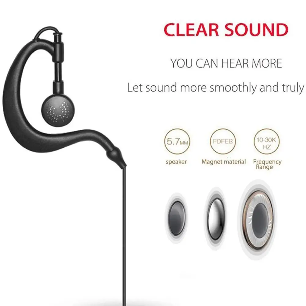 2 Pin G-shape Ear Hook Headset Earpiece For Baofeng UV5R Walkie Talkie Inline PTT Mic Headset
