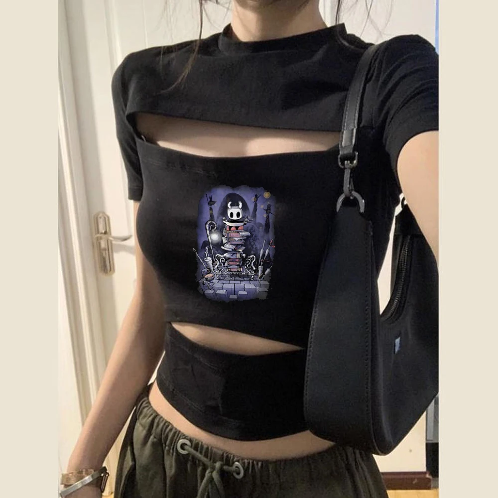 Hollow Knight cropped top shoujo baddie 2000s alternative  japan scene  shirt cheap y2k goth dollette emo