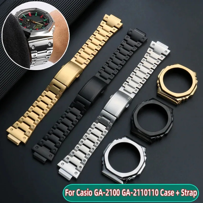 For Casio G-shock GA2100 GA2110 Stainless Steel Watch Strap Modified Bezel Watchband Metal Case Ga2100 GA-B2100 Men Accessories